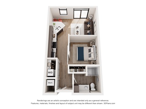 Floor plan for 1 bed, 1 bath, 554 sqft